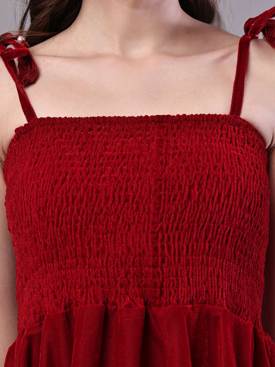 Women's Junglee Velvet Maroon Handkerchief Hem Dress - Image 5